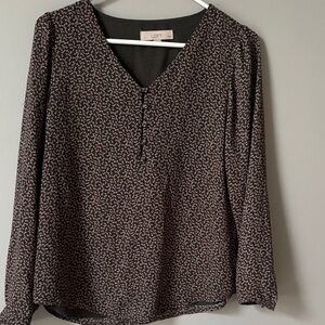 LOFT Patterned brown print V-Neck Blouse